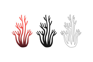 Fototapeta premium Abstract stylized gracilaria red seaweed graphics for eco beauty packaging seafood branding and coastal textile prints in coral red black and line art palette