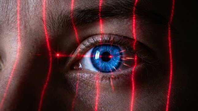 Biometric Eye Scan with Red Laser Grid Security Technology