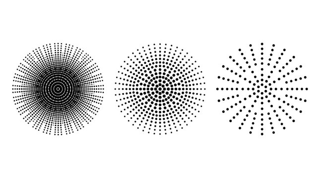 Arrows radial dotted icon set with sunburst arrows, geometric motion lines for map navigation and infographic design