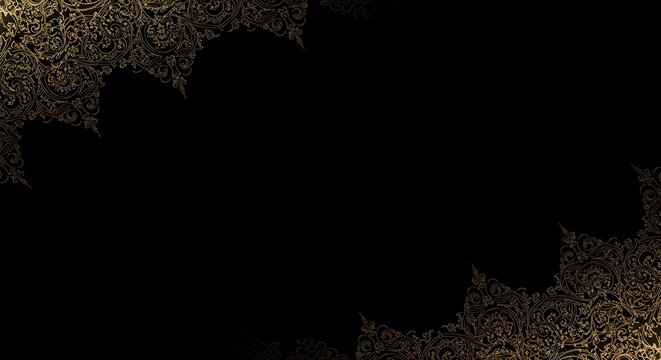 Elegant gold floral border on black background