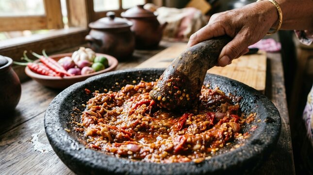 Clean Macro Food Background of Fresh Sambal Paste