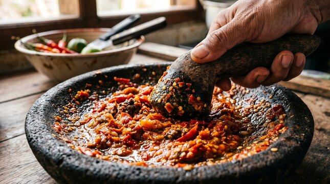 Cinematic Food Photography of Traditional Indonesian Sambal