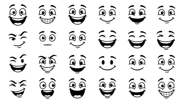 Set of cartoon faces with various expressions expression surprised
