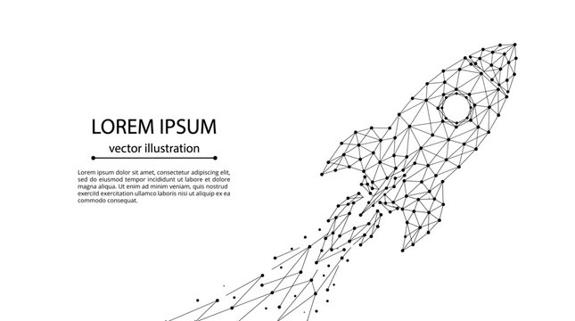 Rocket illustration low poly geometric science with white background