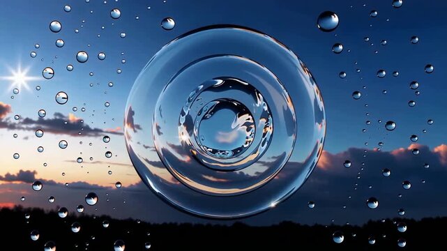 Surreal sunset bubble rings in glass window video sequence.