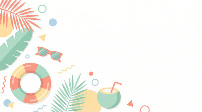 Summer beach vacation elements with tropical leaves and sunglasses for a refreshing holiday