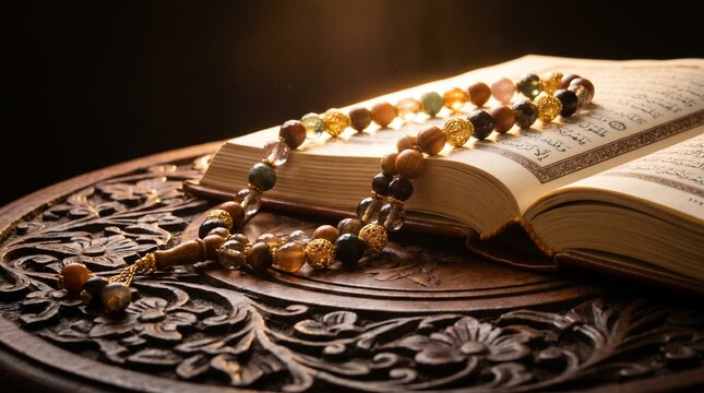 Multi-material Tasbih on wooden traditional malay carved wood