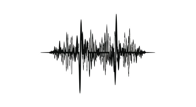 Abstract black and white sound wave visualization on a white background.