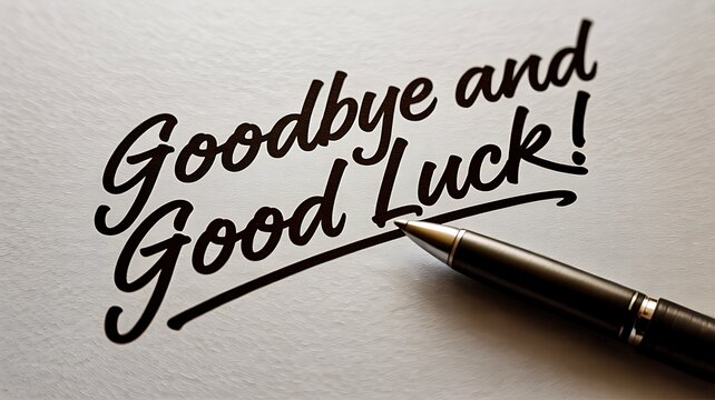 Goodbye and good luck message handwritten on paper with pen symbolizing farewell and new beginnings