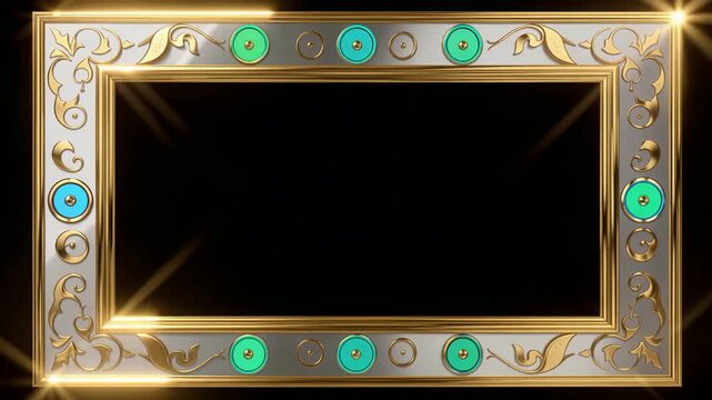 Dynamic video frame showcase featuring jeweled gold framed borders.
