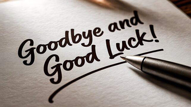 Goodbye and good luck message handwritten on paper with pen symbolizing farewell and new beginnings