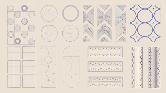 Mid century modern vector design elements structured grid patterns geometric shapes and abstract motifs for graphic design