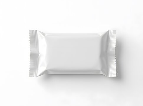 blank white snack bar flow wrap package mockup on white background
