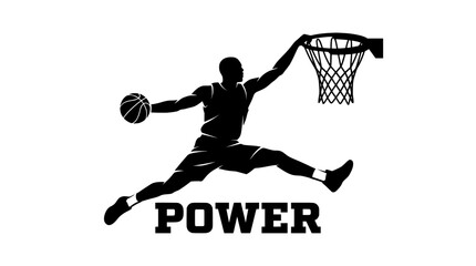 basketball player silhouette vector, Basketball player dunking with power graphic illustration © Zunair