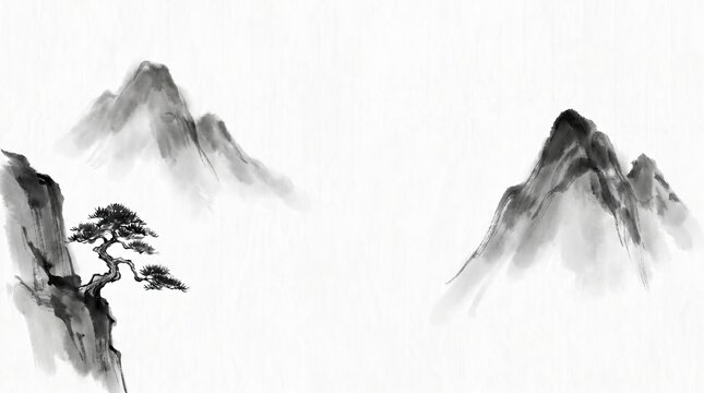 Family Conflict Impact, Sad Child Family Crisis, Childhood Trauma Concept, Tranquil Mountain Landscape Artwork in Monochrome Style