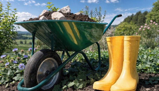 wheelbarrow in garden