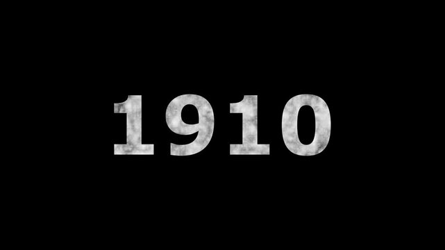 A dynamic Glowing neon text 1910 number countdown timer animation. Old film style historical year loop. Minimal countdown or year concept animation.
