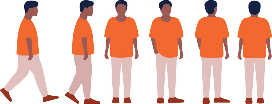 Illustrazione vettoriale di set con figura uomo in diverse posizioni dinamiche. Ideale per movimento, sport, UI, animazione, infografiche e rappresentazione del corpo umano.