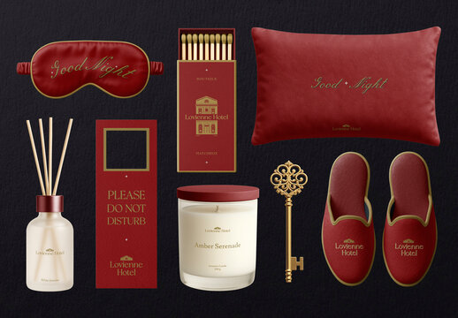 Luxurious Hotel Room Amenities Mockup Set PSD