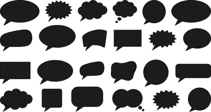 Speech bubble silhouette collection with comic dialog boxes and chat message vector illustration set
