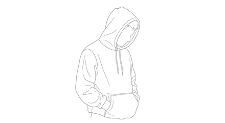 Obraz premium Minimalist Line Art of a Person in a Hoodie with Head Down