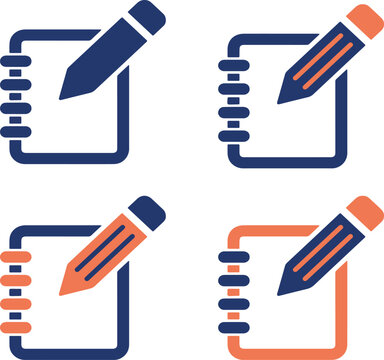Illustrazione vettoriale di set di icone per appunti e scrittura. Ideale per studio, ufficio, note, organizzazione, formazione e applicazioni digitali.