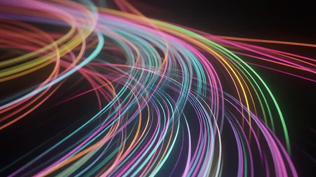 Soft Ribbons of Multicolored Light Bending Unpredictably &ndash; Turbulent Flow Cinematic Abstract Mood