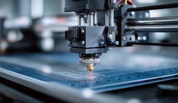 Printer in operation creating a glass sheet on a flat surface in an industrial setting