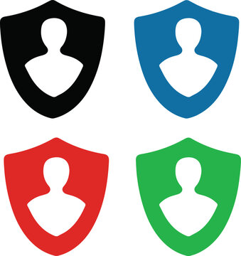 Illustrazione vettoriale di icona scudo con profilo utente, simbolo di sicurezza account, protezione dati personali e gestione identit&agrave; digitale. Ideale per app, login e cybersecurity.