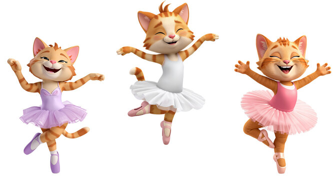 Cute funny cartoon cat ballerina isolated on transparent background