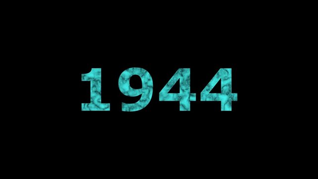 A dynamic Glowing neon text 1944 number countdown timer animation. Old film style historical year loop. Minimal countdown or year concept animation.