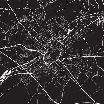 Canterbury UK Vector Map, Detailed City Street Map Black and White Minimalist Line Art