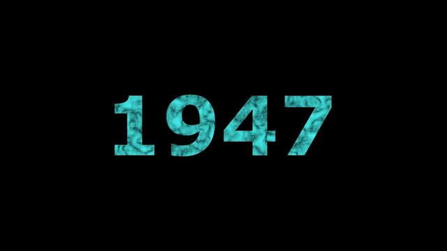 A dynamic Glowing neon text 1947 number countdown timer animation. Old film style historical year loop. Minimal countdown or year concept animation.