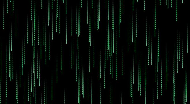 Digital matrix rain background: green binary code falling data animation
