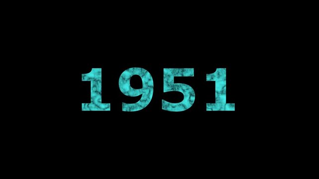 A dynamic Glowing neon text 1951 number countdown timer animation. Old film style historical year loop. Minimal countdown or year concept animation.