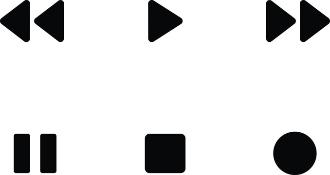 Media player control icons, playback navigation symbols for video streaming and audio application interface design
