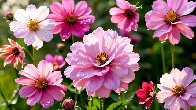 Beautiful video showing countless aster flowers blooming across a vibrant garden, with gentle wind, bright sunlight, and calming natural scenery. 