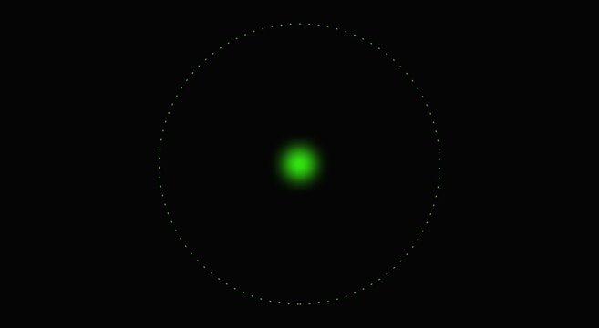 Glowing green radar blip on black background, digital sonar signal pulse animation, minimalist electronic navigation display interface