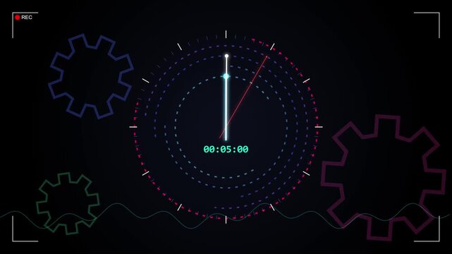 Digital circular clock interface with ticking gears for time tracking