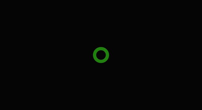Minimalist green loading circle animation on black background, glowing neon progress ring icon, digital buffering symbol for video interface