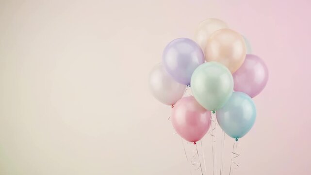 3d animation of  bolloons flying in air on plain background