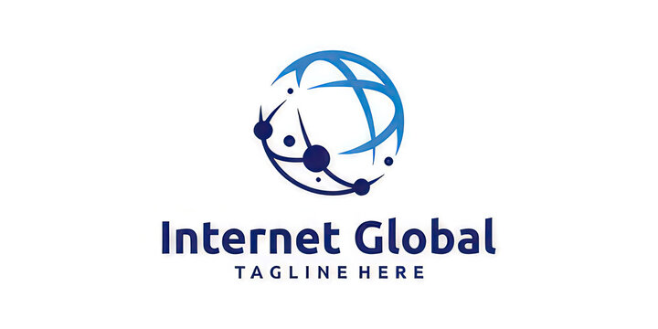 Global internet network logo design with blue globe icon