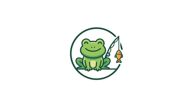 Cute frog fishing a small fish