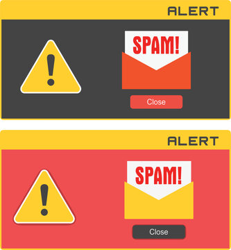Illustrazione vettoriale di icona finestra spam email, simbolo di messaggi indesiderati e posta non sicura. Ideale per email, sicurezza informatica, filtri antispam e comunicazioni digitali.