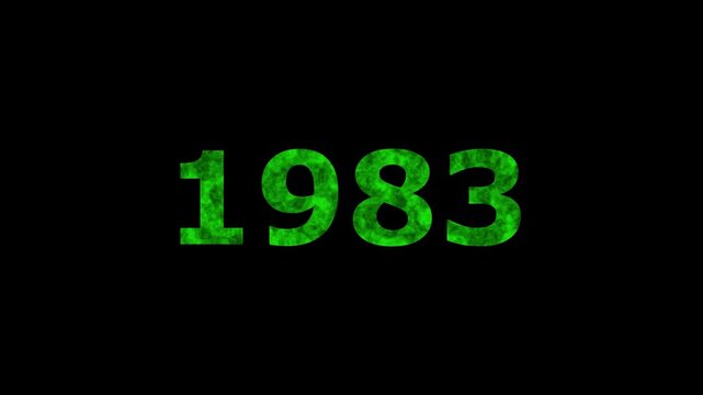 A dynamic Glowing neon text 1983 number countdown timer animation. Old film style historical year loop. Minimal countdown or year concept animation.