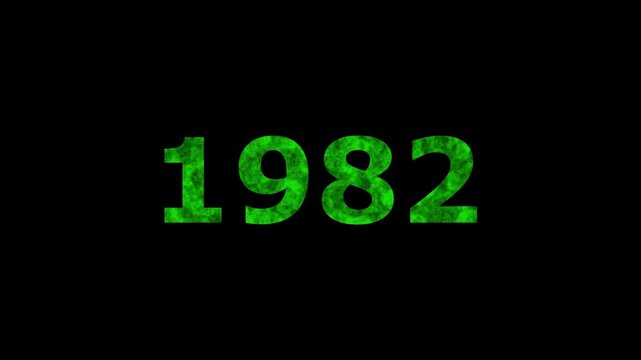 A dynamic Glowing neon text 1982 number countdown timer animation. Old film style historical year loop. Minimal countdown or year concept animation.