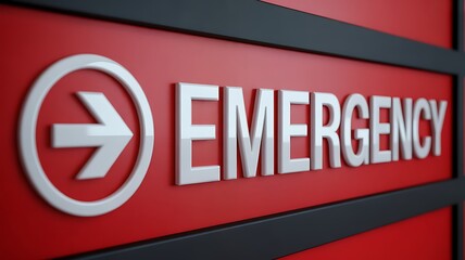 Obraz premium Emergency sign, red directional arrow, warning symbol, crisis indicator