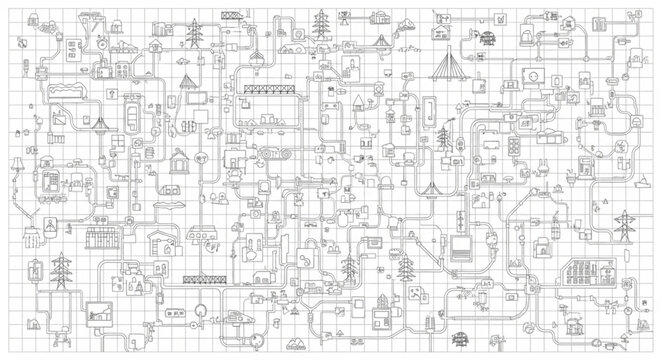 Complex Electrical Schematic Diagram with Many Components and Connections.