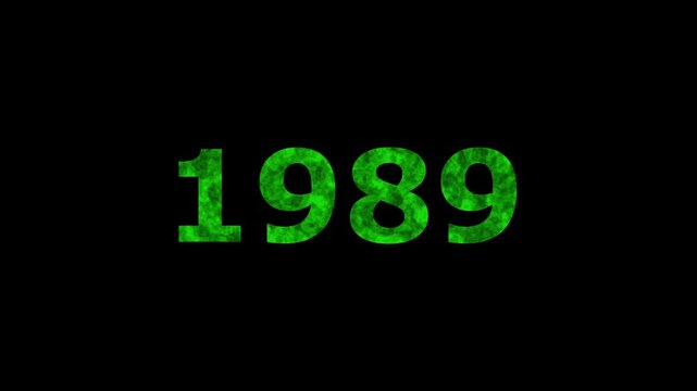 A dynamic Glowing neon text 1989 number countdown timer animation. Old film style historical year loop. Minimal countdown or year concept animation.