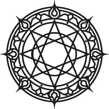 Intricate Mystical Heptagram Mandala with Flame Accents